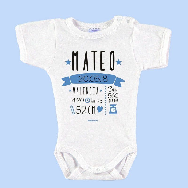excitación Cubeta Entre Body Bebé Personalizado Nacimiento Con Todos Los Datos Azul | Acoris Tienda  Online en Logroño